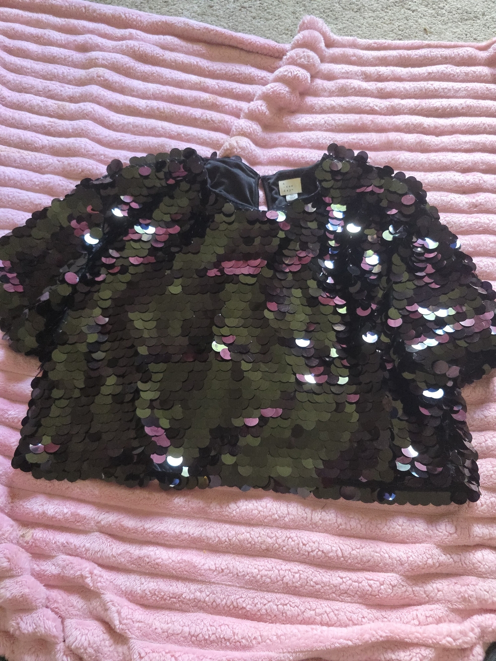 a new day Black Large Sequin Crop Top